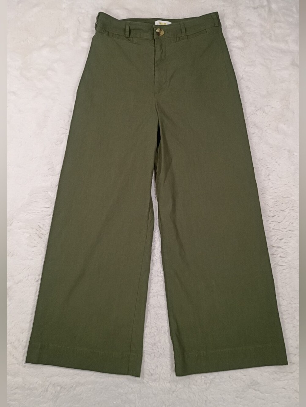 Anthropologie Maeve The Colette Wide Leg Crop Pants Olive Green Size 29 Stretch